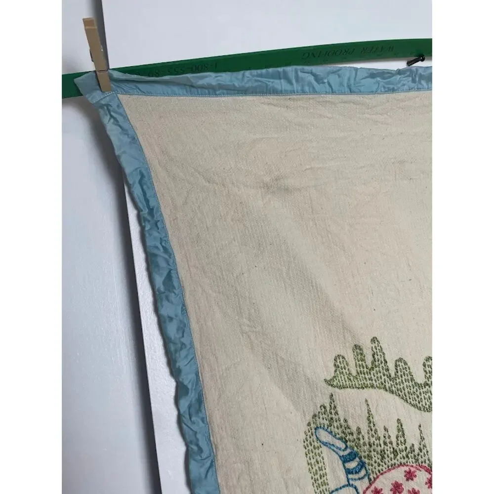 Vintage Hand Embroidered Baby Blanket Jack and Jill Nursery Rhyme Rare 60's 70's